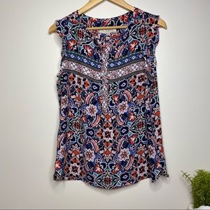 Loft Floral Print Sleeveless Shirt Pink Ruffles Medium NWT